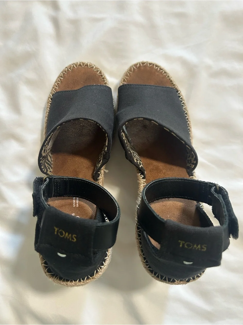 TOMS Women’s Black Canvas Wedge Espadrille Sandals Size 8 1/2